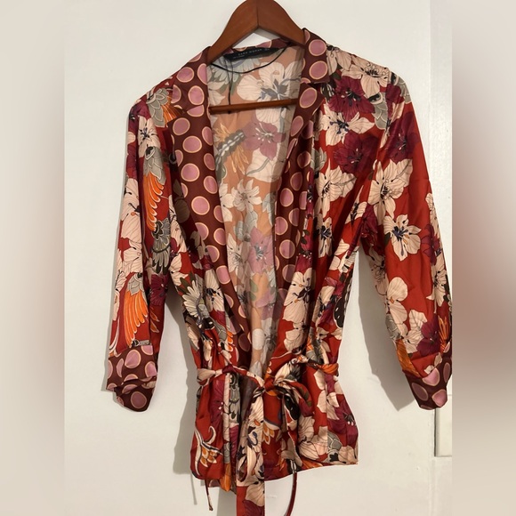 Zara Flower print silky blouse multi color - Picture 3 of 4